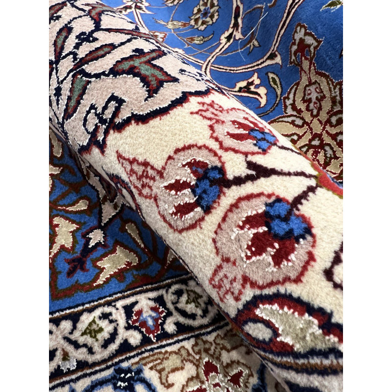 Light Blue Fine Hand Knotted Persian Silk & Wool Isfahan Rug -  8'9'' x 12'7''