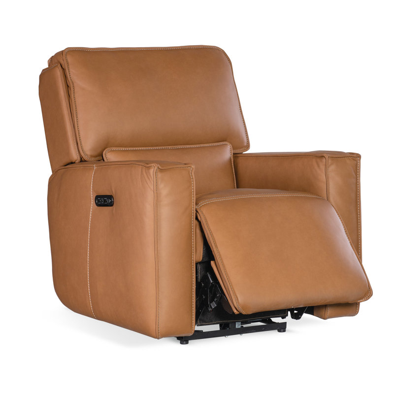 Naaila Zero Gravity Leather Power Recliner with Articulating Headrest, Caramel