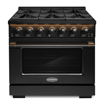 Cosmo 36 po. Collection Vista 5,4 pi³ Cuisinière au gaz, 6 brûleurs, four à convection, panneau lumineux DEL noir mat