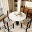 Table de salle à manger ronde 43 po, plateau en pierre frittée, base en bois massif, style victorien, finition brillante dans les sièges de cuisine 4-660281046-660281048