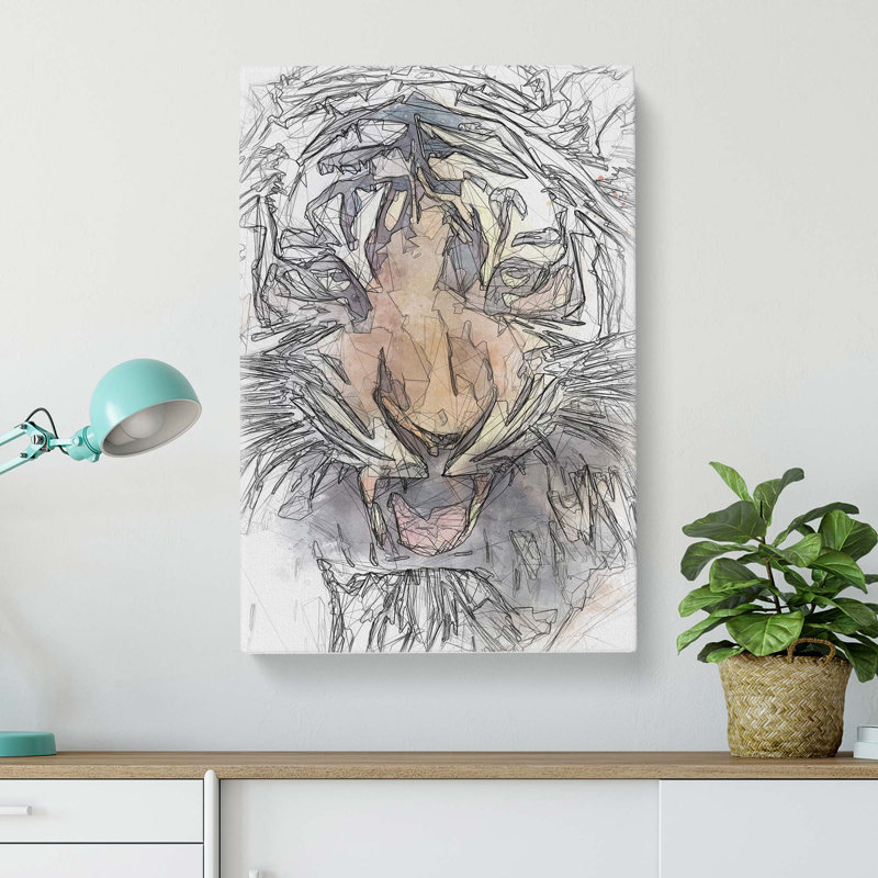 Prowling Tiger In Abstract - Wrapped Canvas, 50cm H x 35cm W x 3cm D