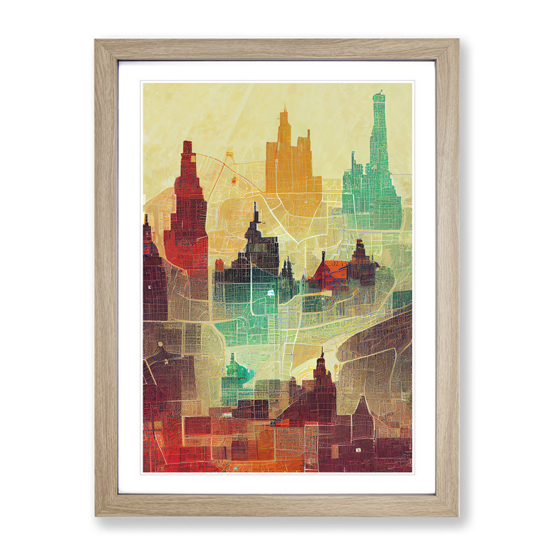 City Skyline Map No.2 - Print, 66cm H x 48cm W x 2cm D, Oak Framed, White