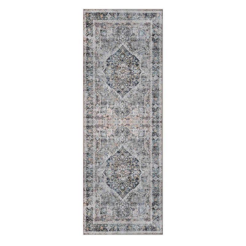 Bungalow Rose Soft Gray Blue Machine Washable Area Rug – Non-Slip, Stain Resistant, GRS Certified, for Bedroom, Living & Dining
