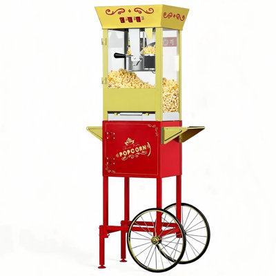 Chariot à popcorn rétro avec roulettes - Bouilloire en acier inoxydable 12 oz, style cinéma, facile à déplacer, rouge - parfait pour les fêtes et les événements