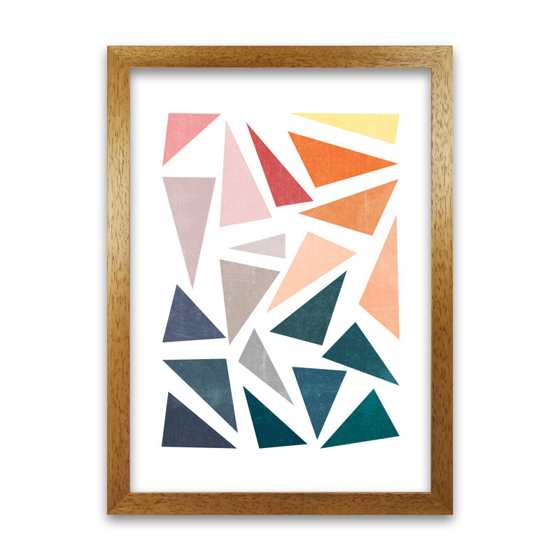 Abstract Colourful Geometric Original - Print, Oak Frame, 84cm H x 59cm W x 3cm D