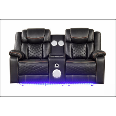 Challenger Modern LED Power Recliner Loveseat With Console, Storage, Stainless Cup Holders, And Bluetooth Speaker