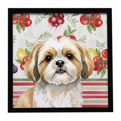 Gold and White Shih Tzu Vegetables Framed Metal Print