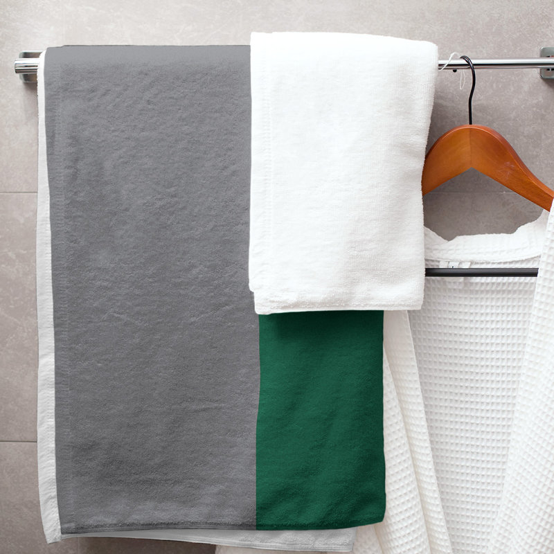 Lightweight Bath Towel, Silver/Victory Green/Black, Poly/Cotton