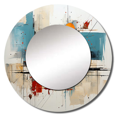 Teal Orange Bold Flow Collage - Dams Decorative Wall Mirror, Teal Large Round Mirror, Printed Metal Art