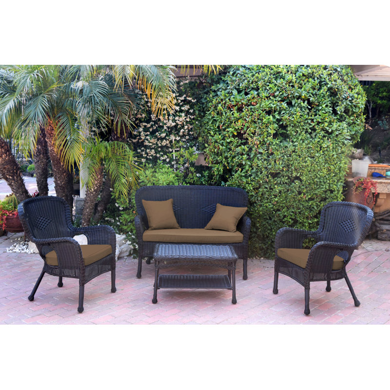 Bellas 4 Piece Sofa Set with Cushions, Brown, Black