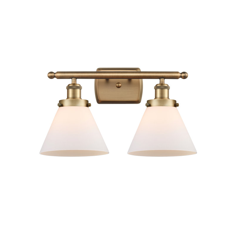 Éclairage pour meuble-lavabo à 2 lumières 18 po Ballston Urban Cone, DEL, Blanc mat, Laiton brossé