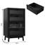 55cm Narrow 4-Drawer Chest with Faux Rattan Panel, Japandi Slim PVC Woven Dresser with Solid Rubberwood Legs & Anti-Tip Device,  Oak / Black-1856680473