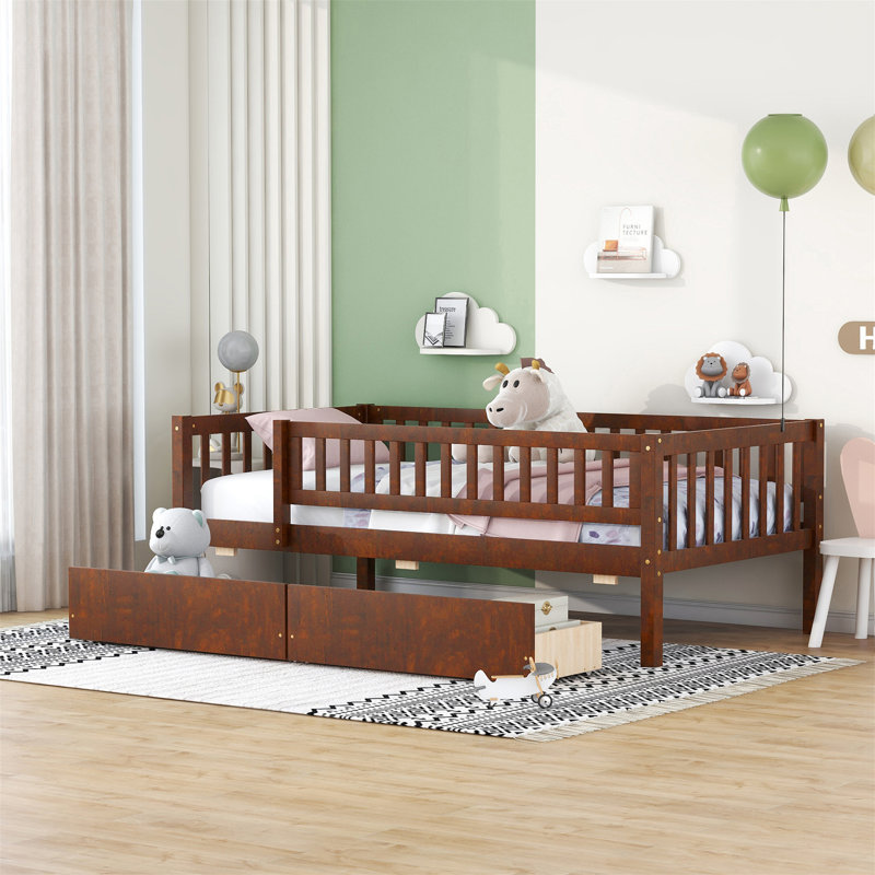 Daybed With Pull-Out Trundle And Functional Drawers, Walnut