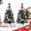 2 pièces Mini arbre de Noël de 17,7 pouces avec base de panier de bureau pour arbre de Noël, arc, pomme de pin, décorations de Noël