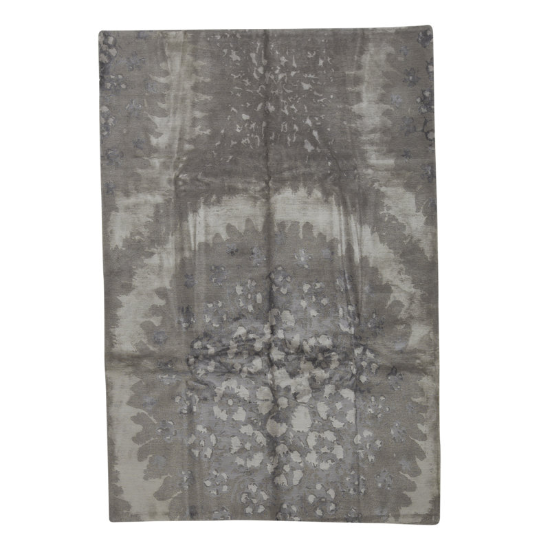 Tapis gris / blanc noué à la main de haute qualité