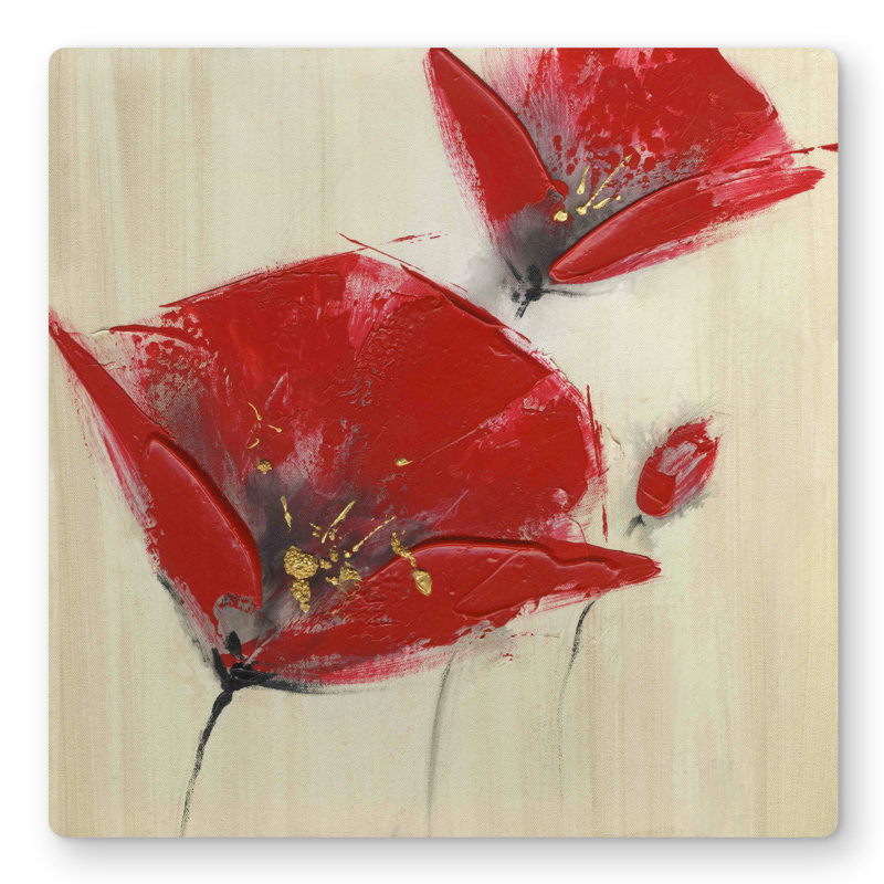 Three Red Flowers with Texture - Romantic Metal Print Decor