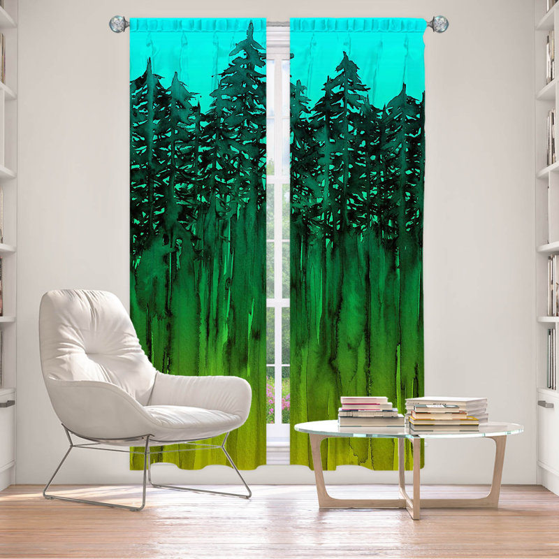 Room Darkening Curtain Pair, Aqua/Lime/Green, 20" W x 61" L