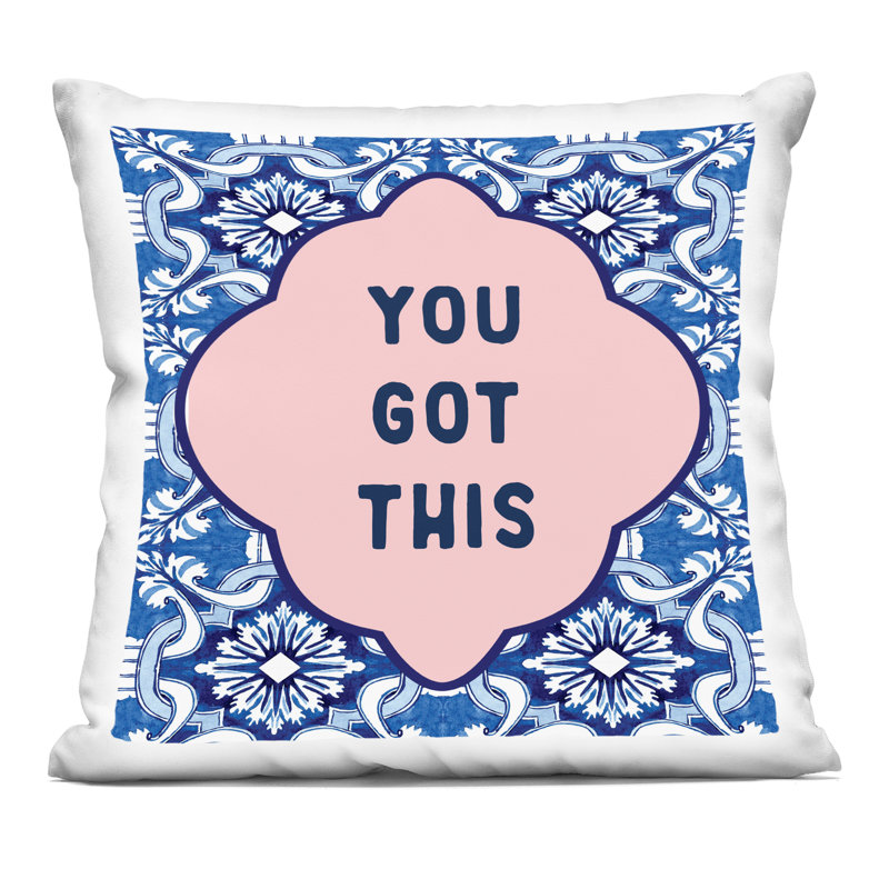 Coussin You You This This on Boho, Texte et chiffres bleus 7, 1, Carré 18 po