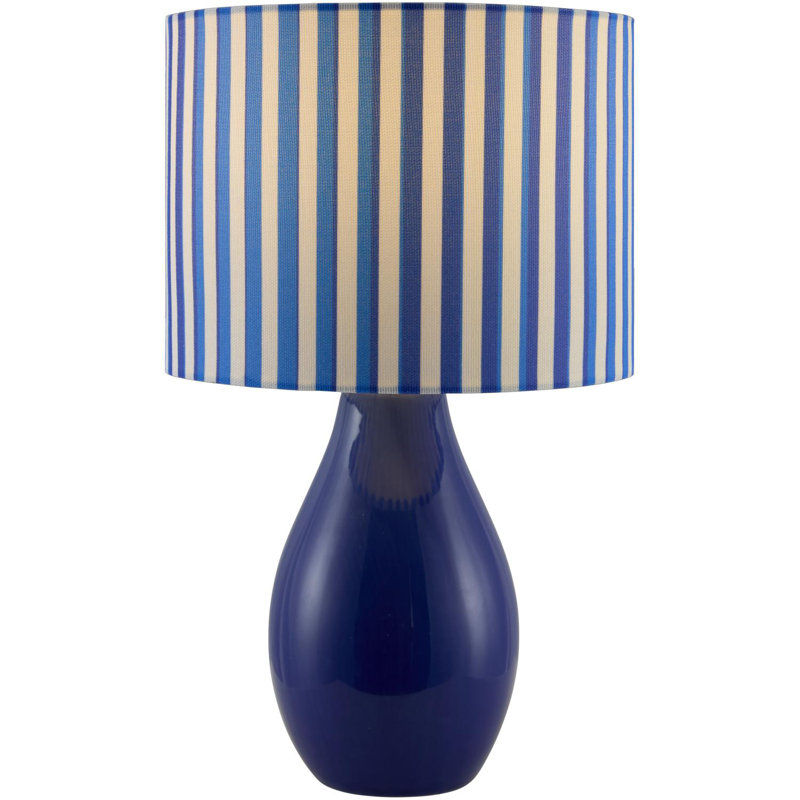 Ceramic Table Lamp with Linen Drum Shade, Dark Blue