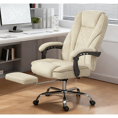 Fauteuil de bureau chauffant inclinable et chauffant avec hauteur réglable et repose-pieds, beige
