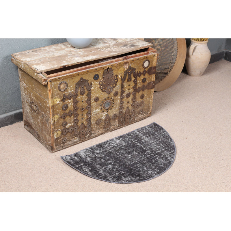 Handmade Overdyed Black Wool Rug For Entry Or Kids Room
