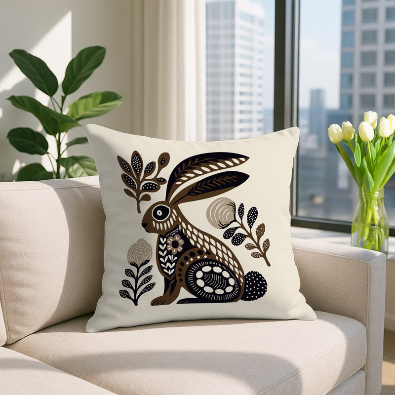 Coussin intérieur / extérieur Timi Rabbit, Carré 19 po, Beige
