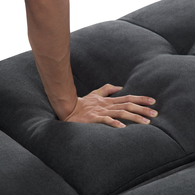 Canapé-lit futon classique de 76,8 po avec support à pieds allongés et dossier capitonné Ebern Designs, Gris foncé