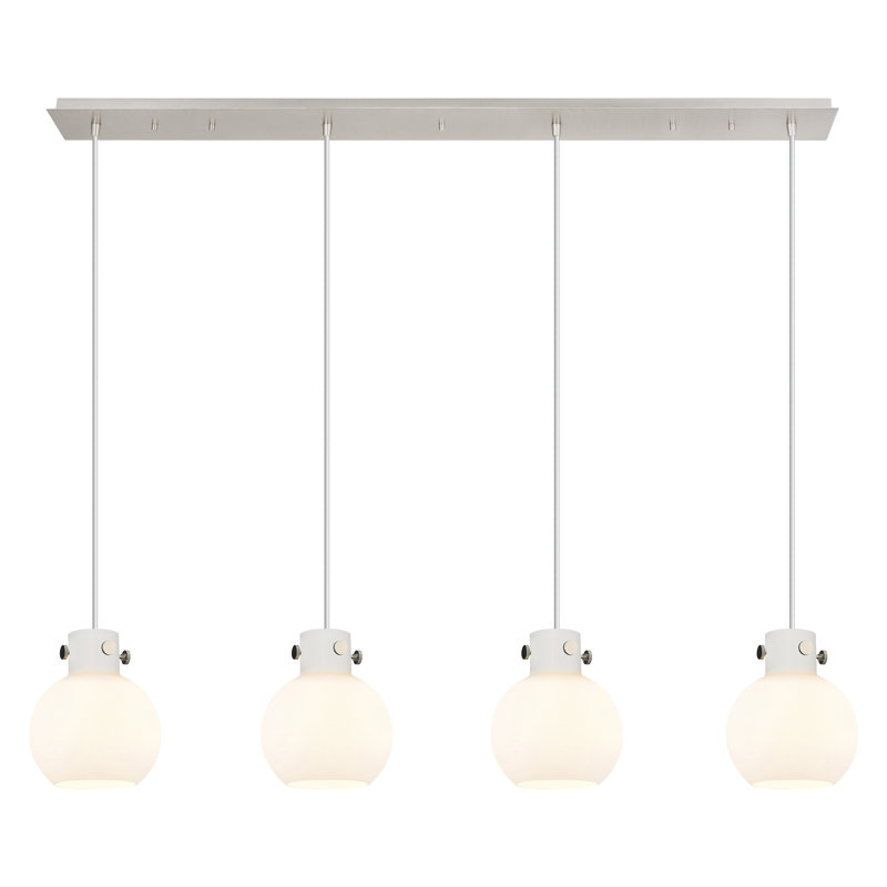 Luminaire suspendu sphère 4 lumières Amrith, Blanc, Nickel poli