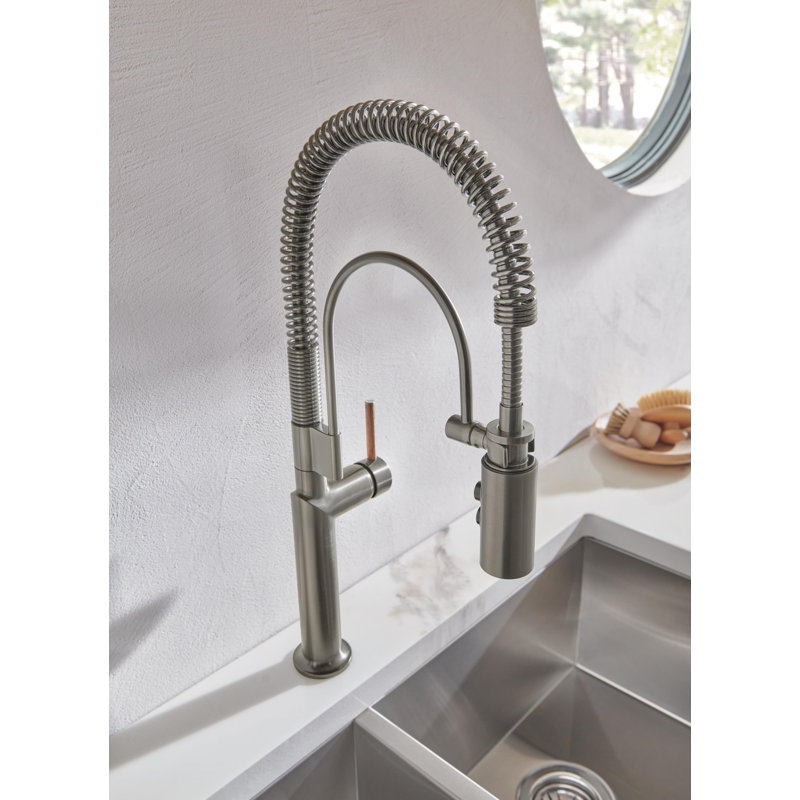 Odin® Semi-Professional Kitchen Faucet, Luxe Steel, Wood Lever Handle