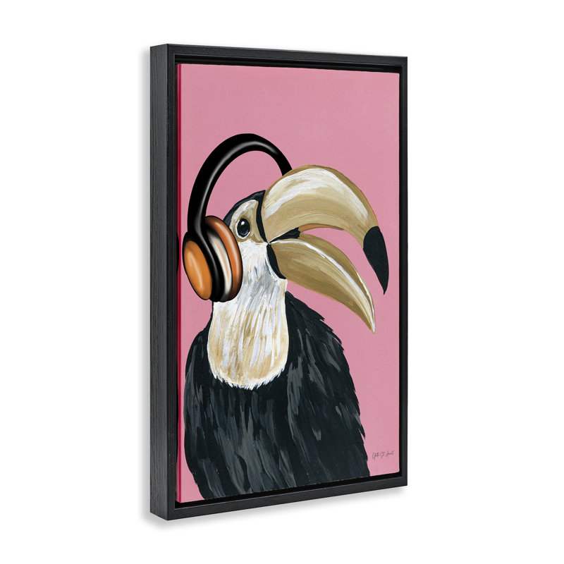 Toile flottante Toucan & Music, Cadre flottant noir de jais, H 31 po x l 21 po