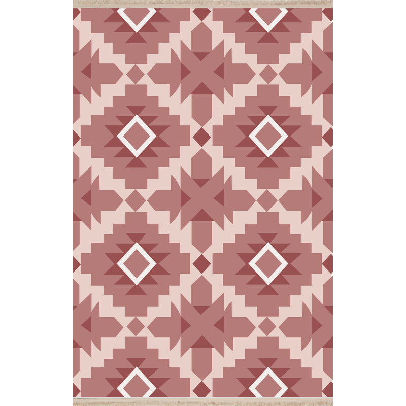 Tapis intérieur / extérieur rose en polypropylène tissé à la machine Sorcim, Rectangle 5 pi x 6 pi 6 po