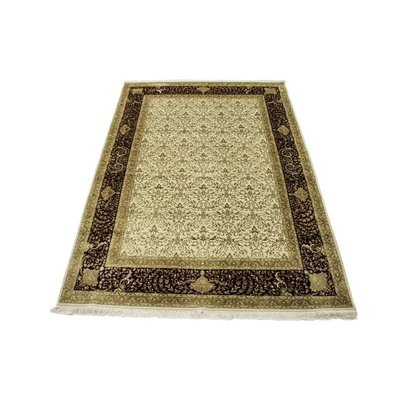 Tapis unique en laine noué à la main ivoire style indien des années 2010 de 6 pi 7 po x 9 pi 7 po Cerritos