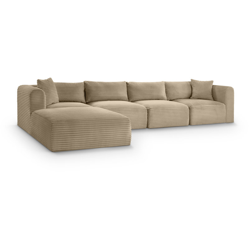 Canapé modulaire en L Carmean Performance, Velours côtelé texturé taupe, 2 repose-pieds, 2 sans accoudoirs, 1 repose-pieds