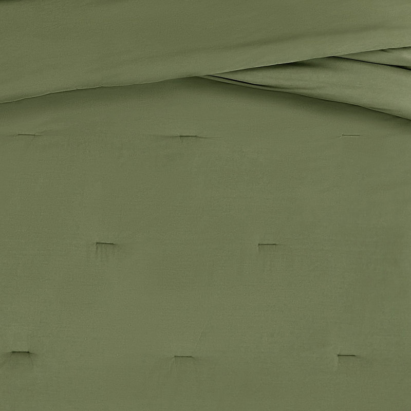 Brooklyn Loom Essential Cotton Comforter Set, Green, Queen Comforter  + 2 Shams