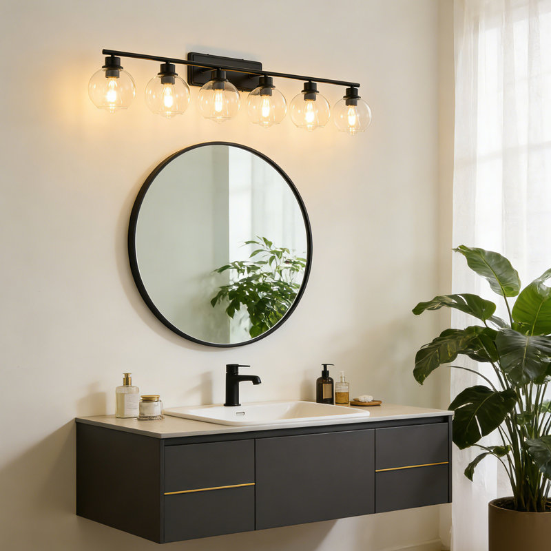 6 - Light Dimmable Bathroom Vanity Light, Matte Black