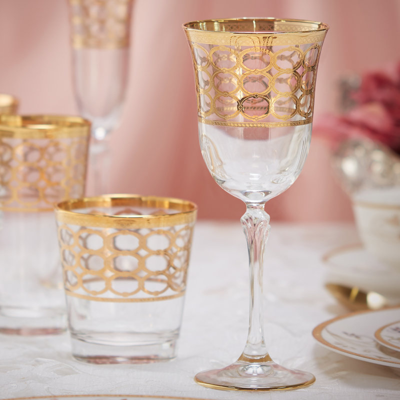Infinity Gold Ring Handcrafted Crystal Wine Goblet Set of 4