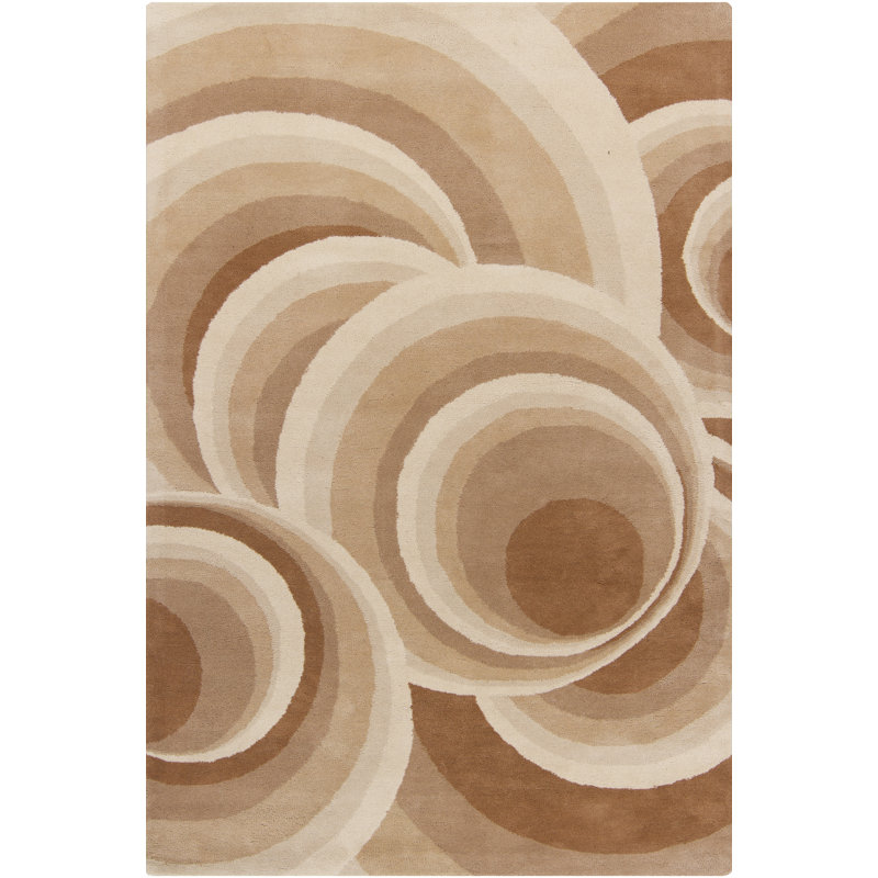 Tapis circulaire abstrait en laine touffeté à la main brun clair, taupe et brun Millwood Authentic, 5' x 7'6"
