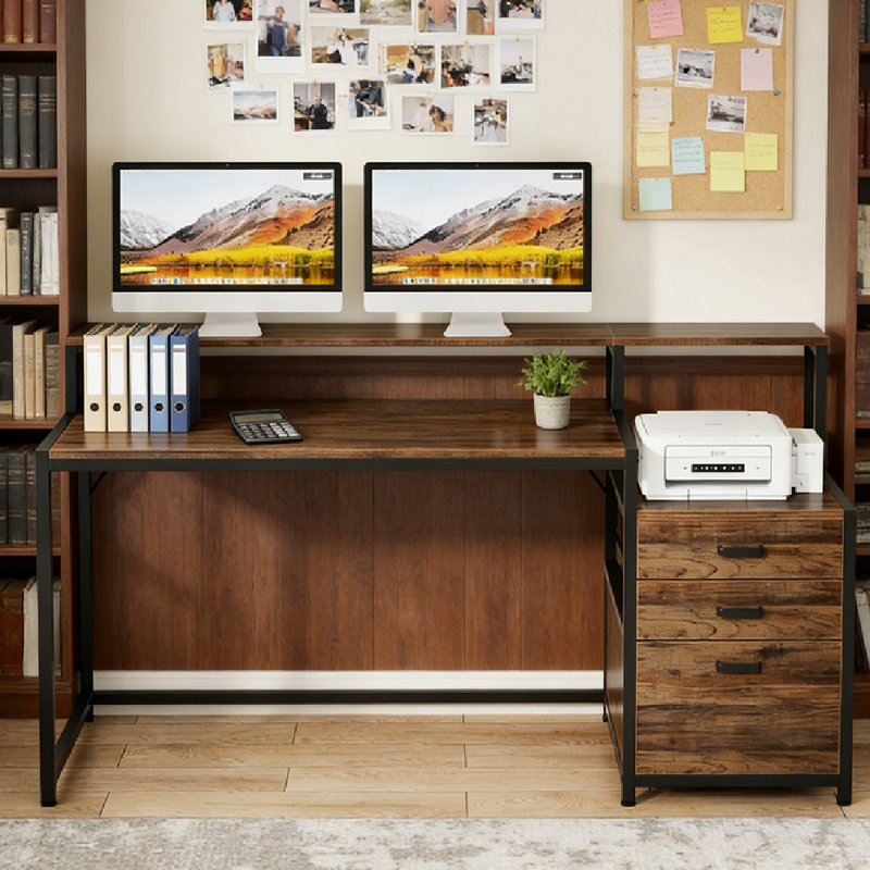 Bureau d'ordinateur compact, style industriel