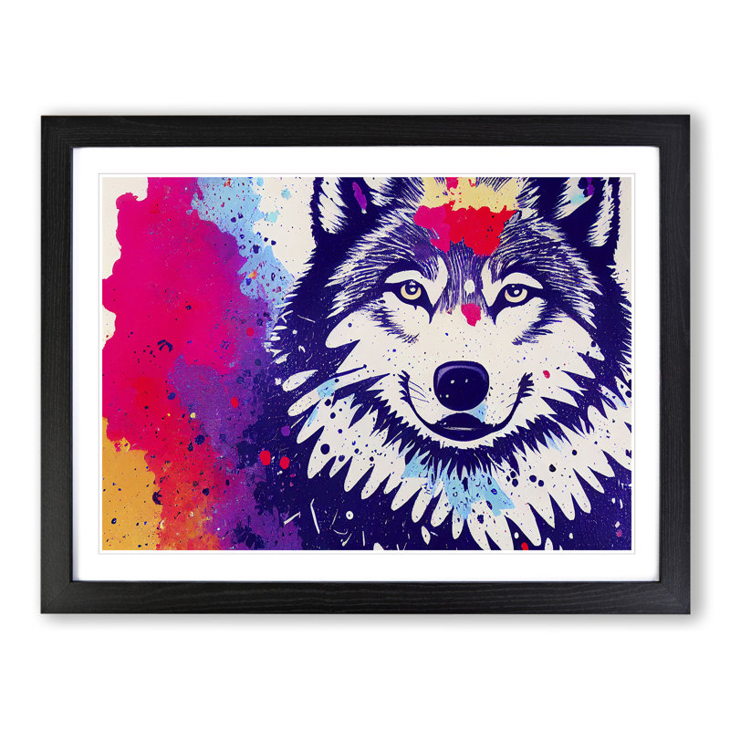 Colourful Wolf Abstract - Single Picture Frame Print, Black Framed, 34cm H x 46cm W x 2cm D