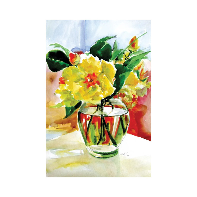 Still Life With Yellow Flowers by Anna Brigitta Kovacs - Painting on Canvas, Wrapped Canvas, 45.72cm H x 30.48cm W x 1.91cm D