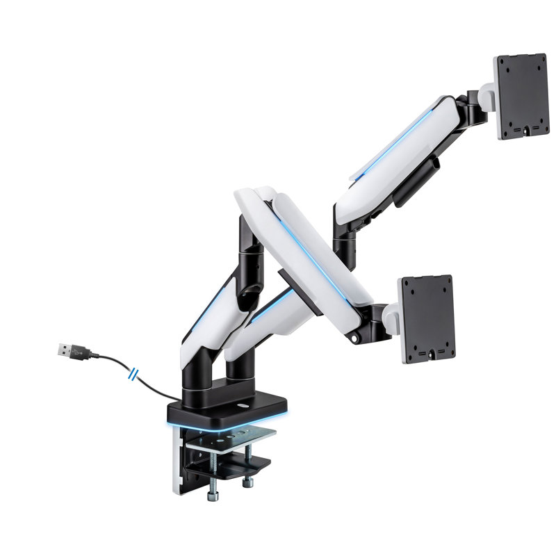 Matte Black and Grayish White Dual Monitor Desk Mount with RGB Lights