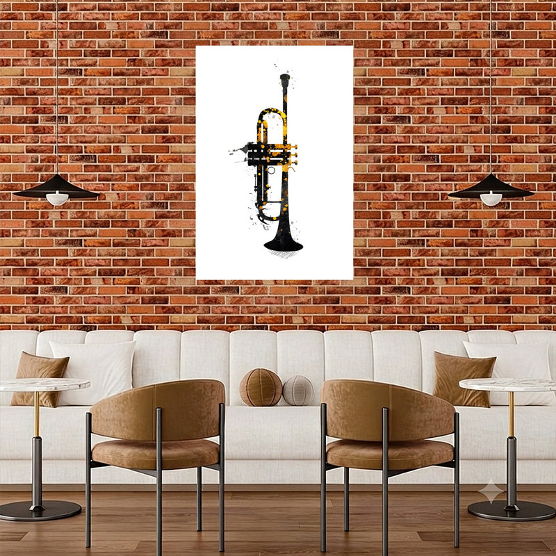 «Golden Splash Trumpet», art mural moderne abstrait, H 48 po x l 32 po