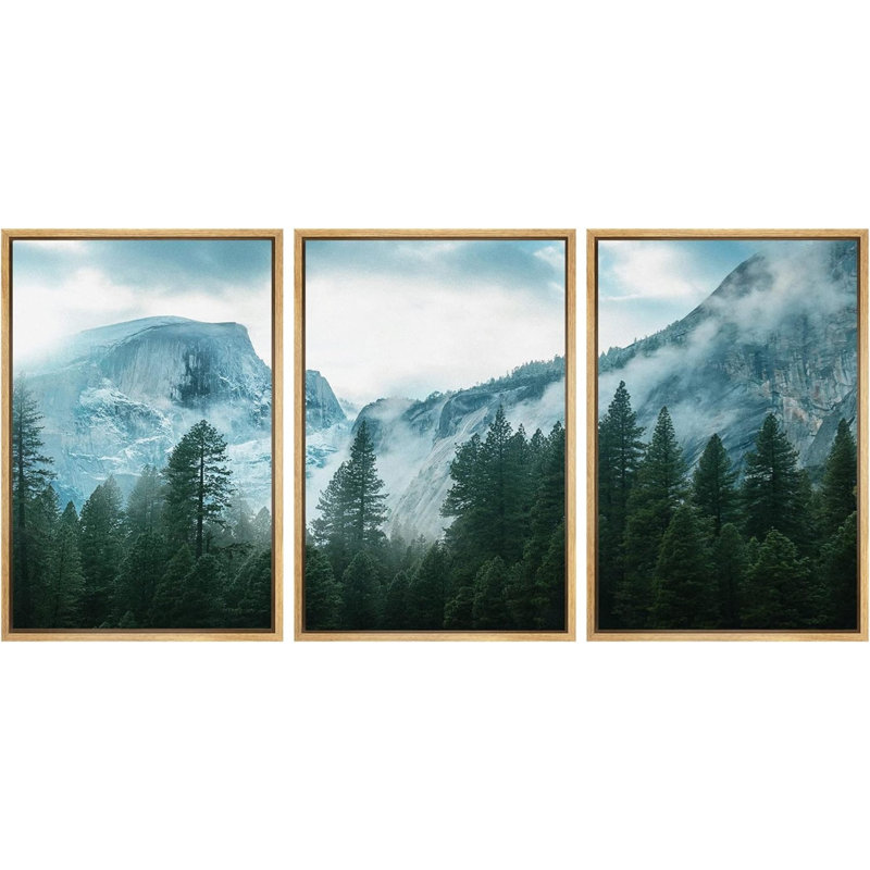 Woodland Nursery - Ensemble de 3 reproductions encadrées sur toile, H 36 po x l 72 po x P 1,5 po, Encadré naturel