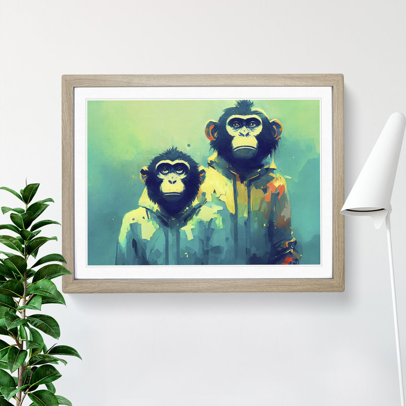 Two Cool Monkeys Abstract - Framed Print, 25cm H x 34cm W x 2cm D, Oak Framed