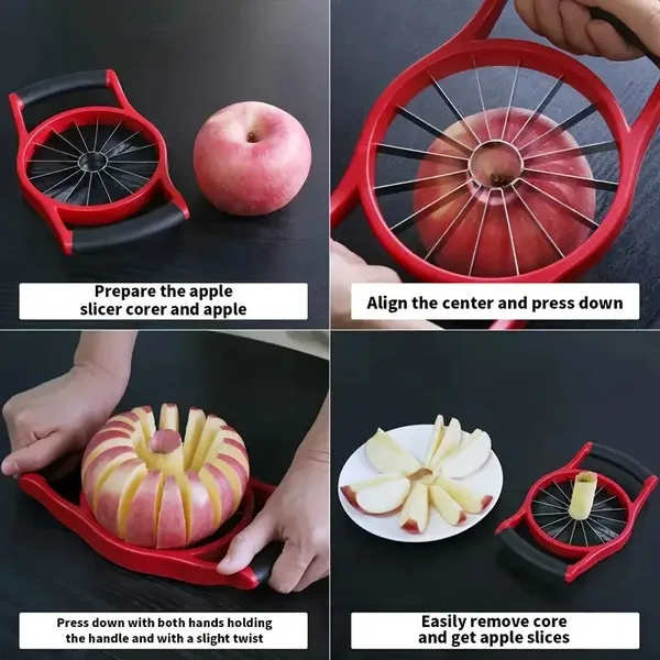 Trancheuse à pommes, trancheuse à pommes 12 en acier inoxydable, poignée ergonomique en plastique antidérapante et facile à tenir, diviseur de fruits de cuisine antirouille et facile à nettoyer