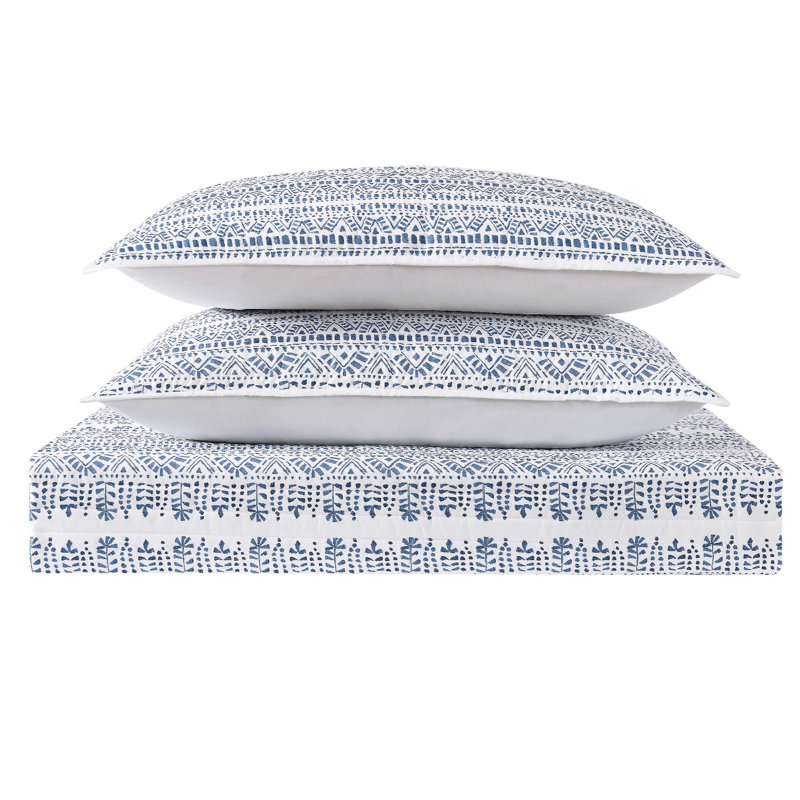 Reef Coastal Cotton Geometric Shapes Quilt, Full/Queen Quilt + 2 Shams