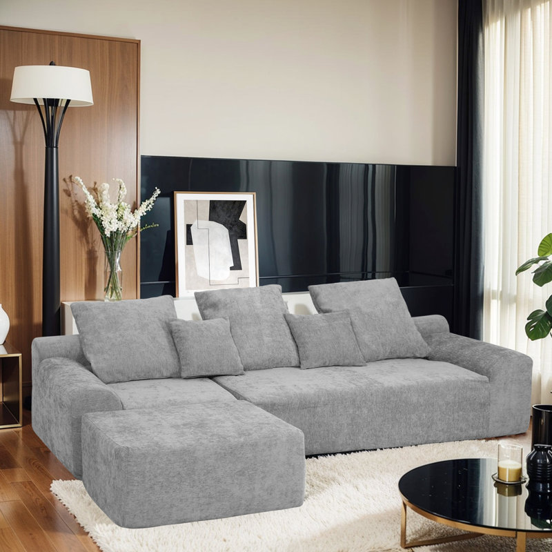 Canapé modulaire contemporain de 111,2 po de largeur, facile à entretenir, idéal pour recevoir des invités, en mousse pure à haute résilience et modulaire, personnalisable selon votre style de vie