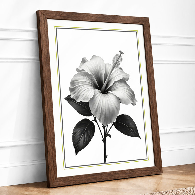 Hibiscus In Bloom Botanical - Print, Walnut, A1 - 84.1 x 59.4 cm