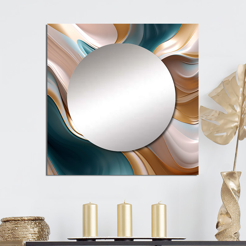 Tender Wave Harmony Liquid Gold And Turquoise III - Abstract Shapes Square Mirror For Wall Art Decor, 29" x 29"