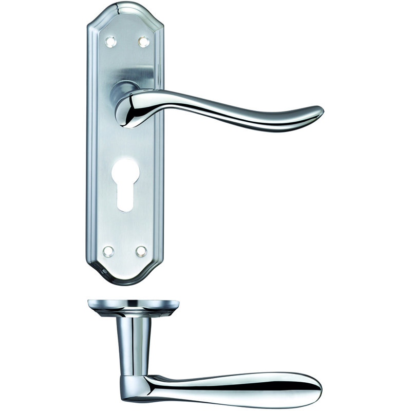 Lincoln Lock Right Hand Door Handle, Satin Chrome/Polished Chrome
